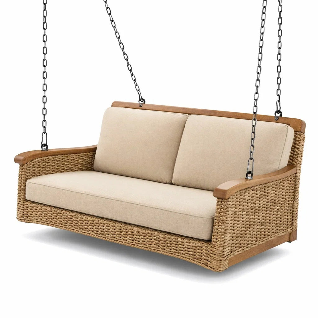 Balancelle en Bois et Résine avec Coussins Beige