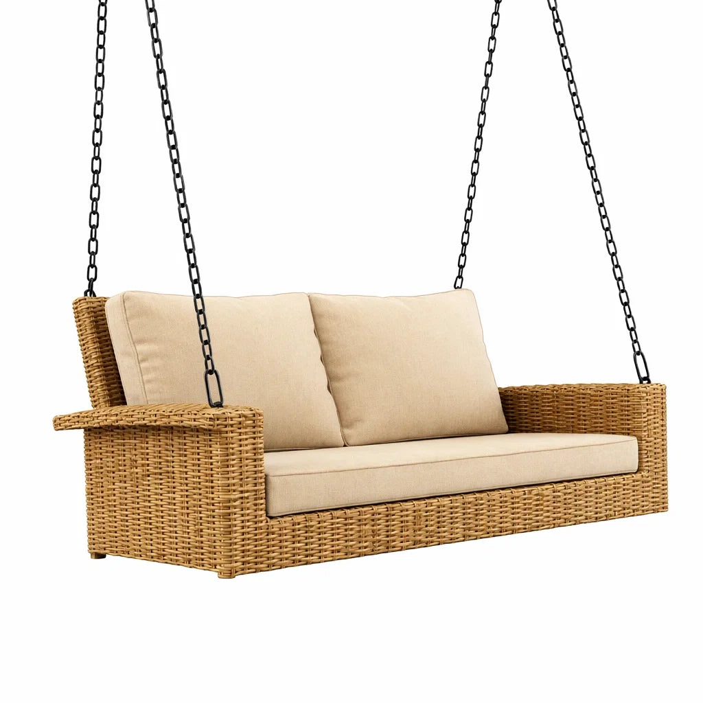 Balancelle en rotin avec coussins en polyester beige