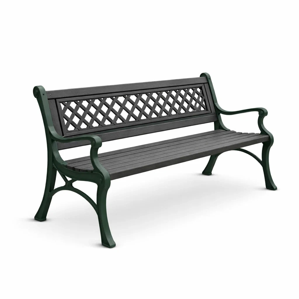 Banc de Jardin en Plastique Vert et Noir avec Dossier en Treillis