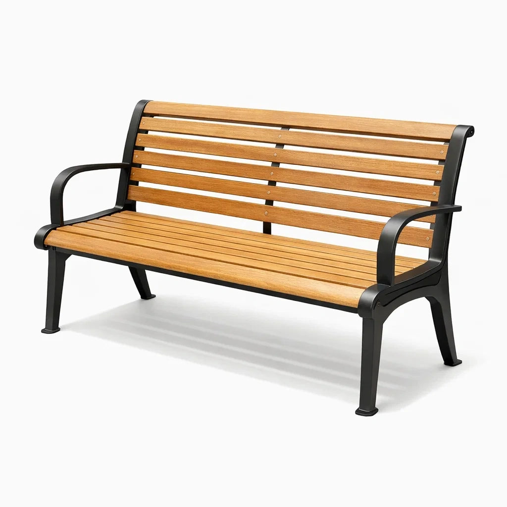 Banc de jardin en bois et métal pour extérieur 150cm