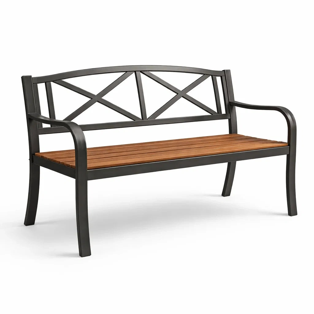 Banc en métal et bois lattes extérieur 126x60x85 cm