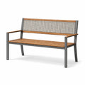 Banc de jardin en métal et bois avec dossier en résine tressée