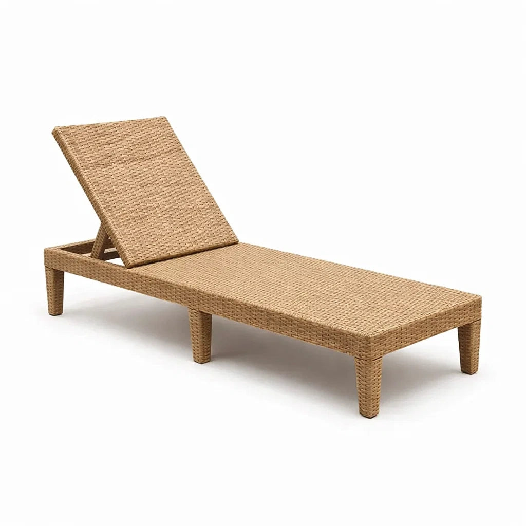 Chaise Longue de Jardin en Rotin avec Cadre en Acier Beige