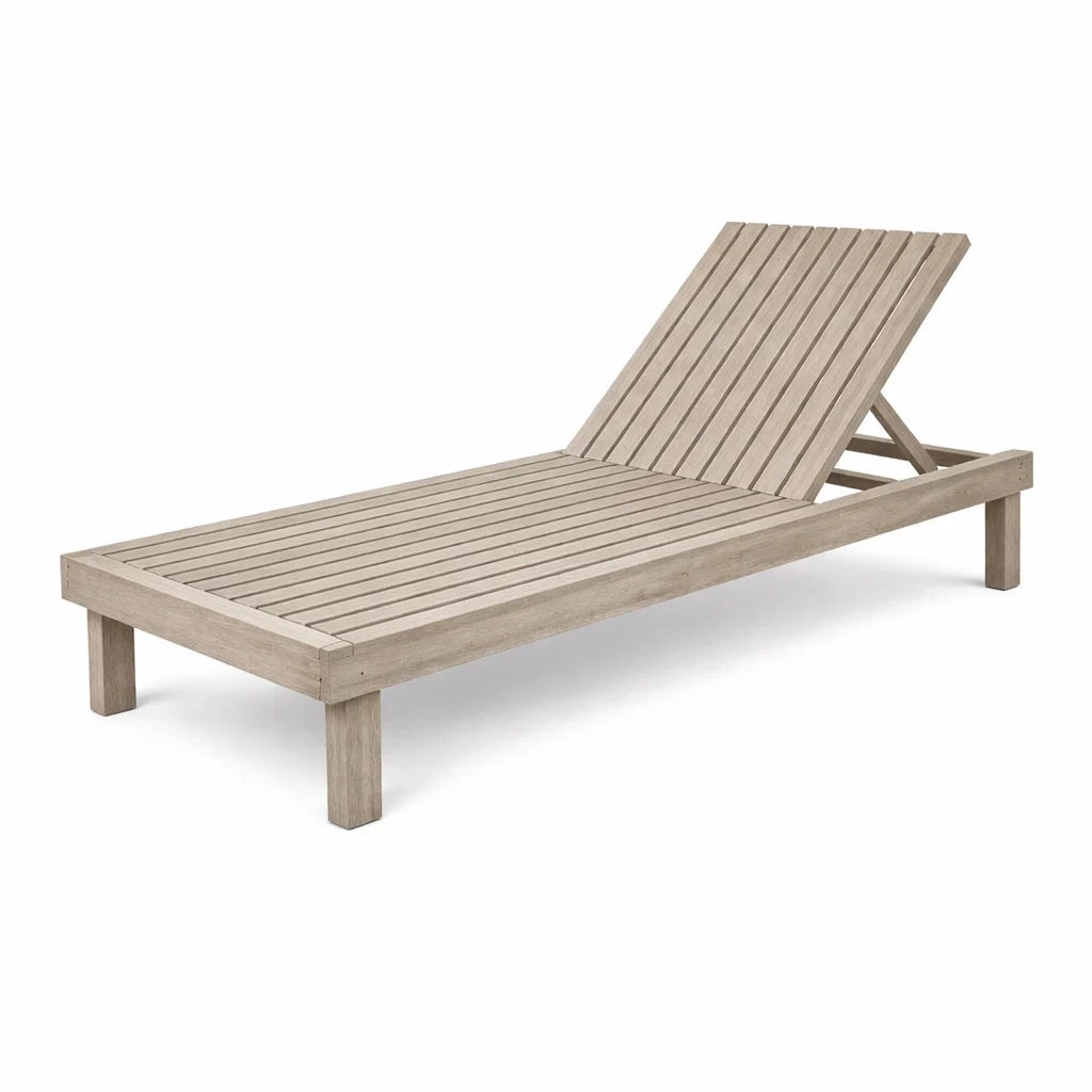 Chaise Longue en Bois d'Acacia Réglable Beige