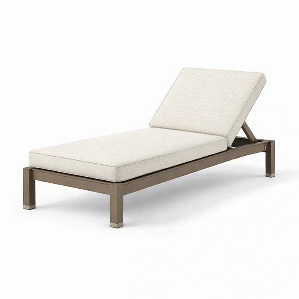 Chaise Longue de Jardin Réglable en Aluminium et Tissu Polyester Écru