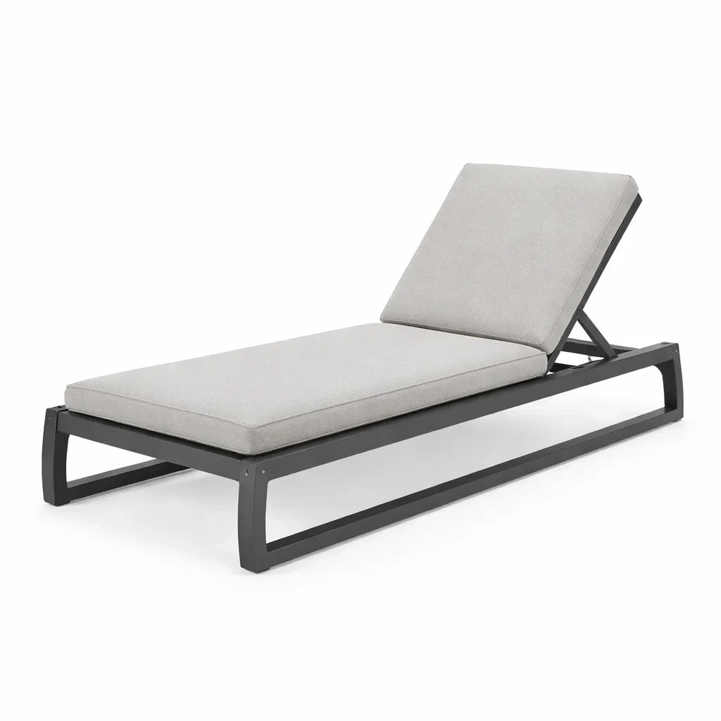 Chaise Longue en Aluminium avec Coussin en Polyester Gris