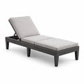 Chaise Longue en Résine Tressée avec Coussins Gris