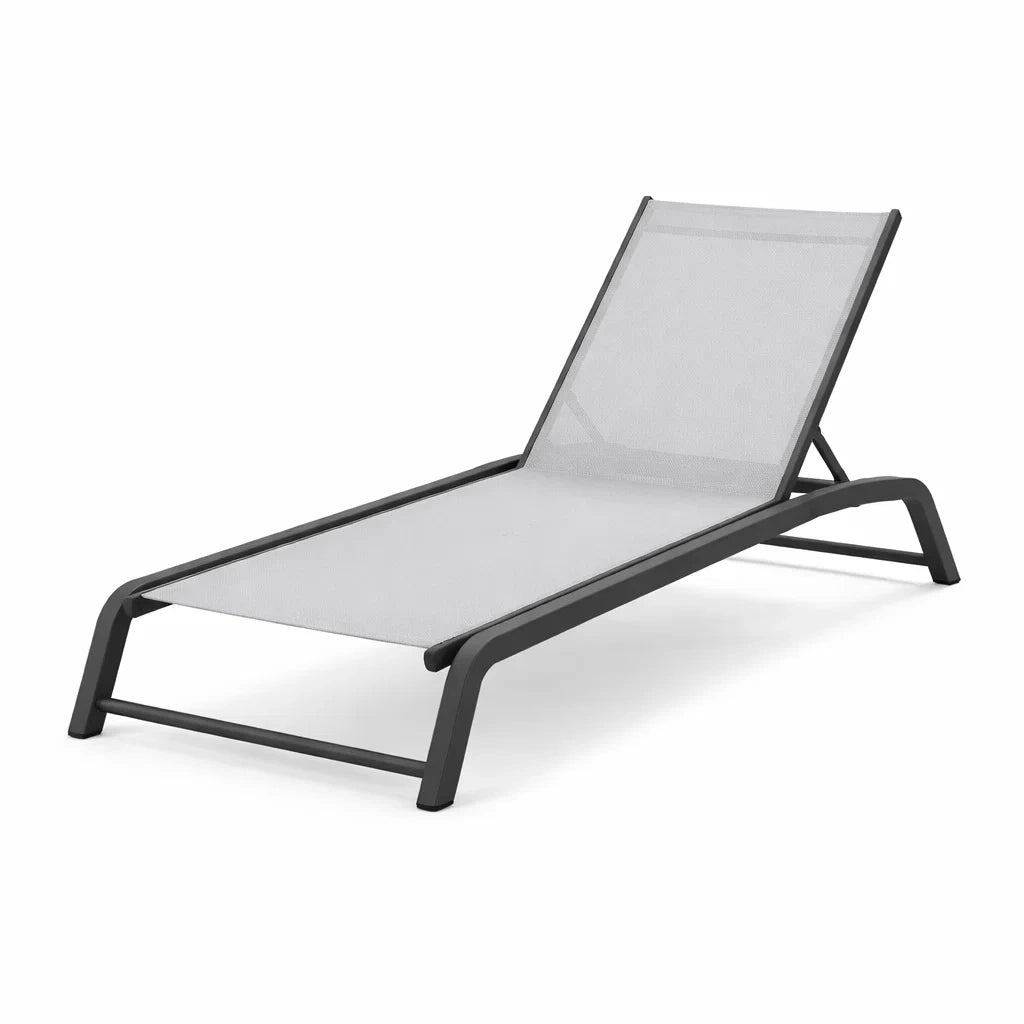 Chaise Longue de Jardin en Aluminium et Textilène Noir et Gris 195cm