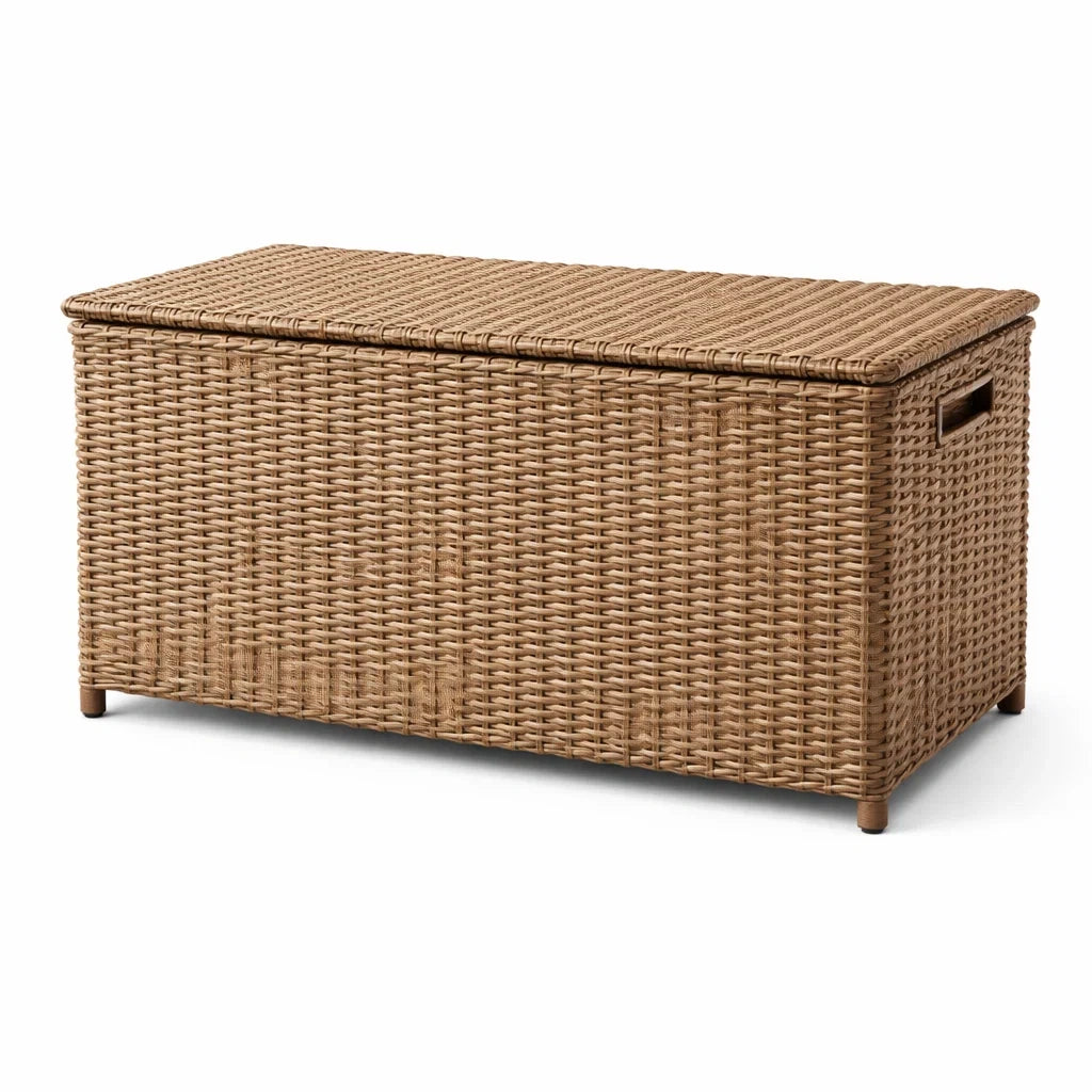 Coffre de rangement en rotin synthétique et acier 120x60x50cm