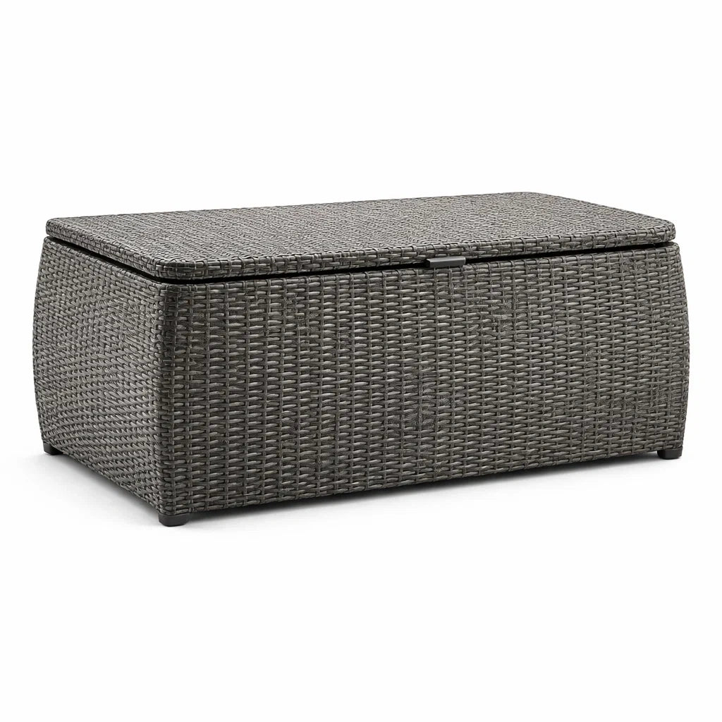Coffre de Rangement en Résine Tressée Polypropylène Gris Extérieur