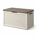 Coffre de rangement en plastique marron et blanc avec effet rotin 90x45x60 cm