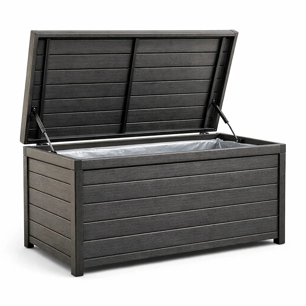 Coffre de rangement extérieur en plastique gris