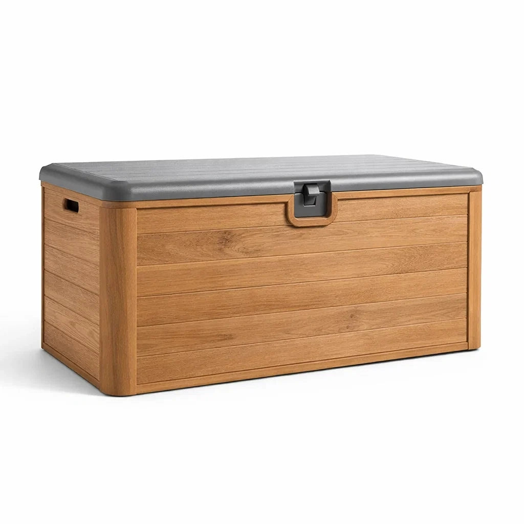 Coffre de rangement extérieur en bois et polypropylène 120x55x60 cm