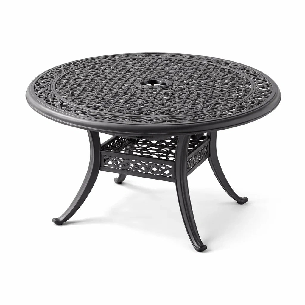 Table de jardin ronde en aluminium noir ajouré
