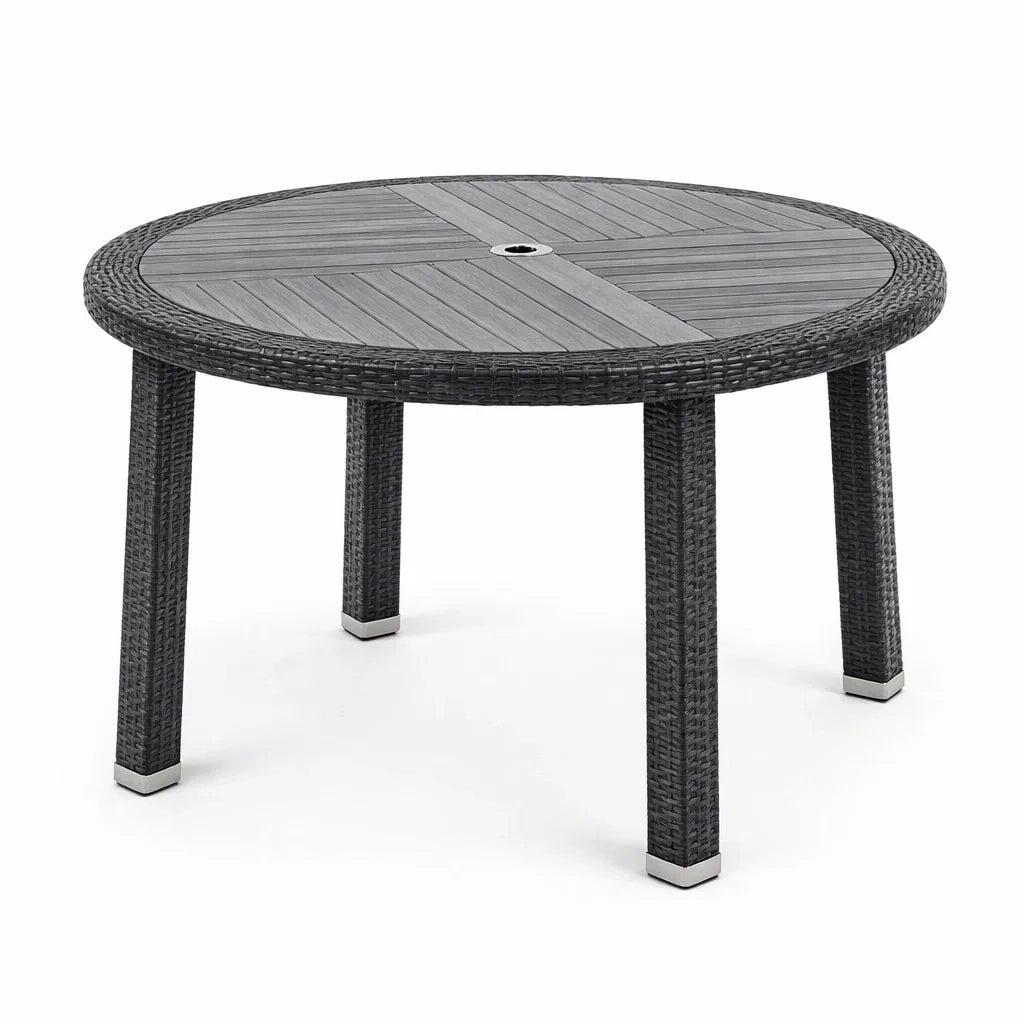 Table de jardin en bois et résine tressée ronde 120 cm