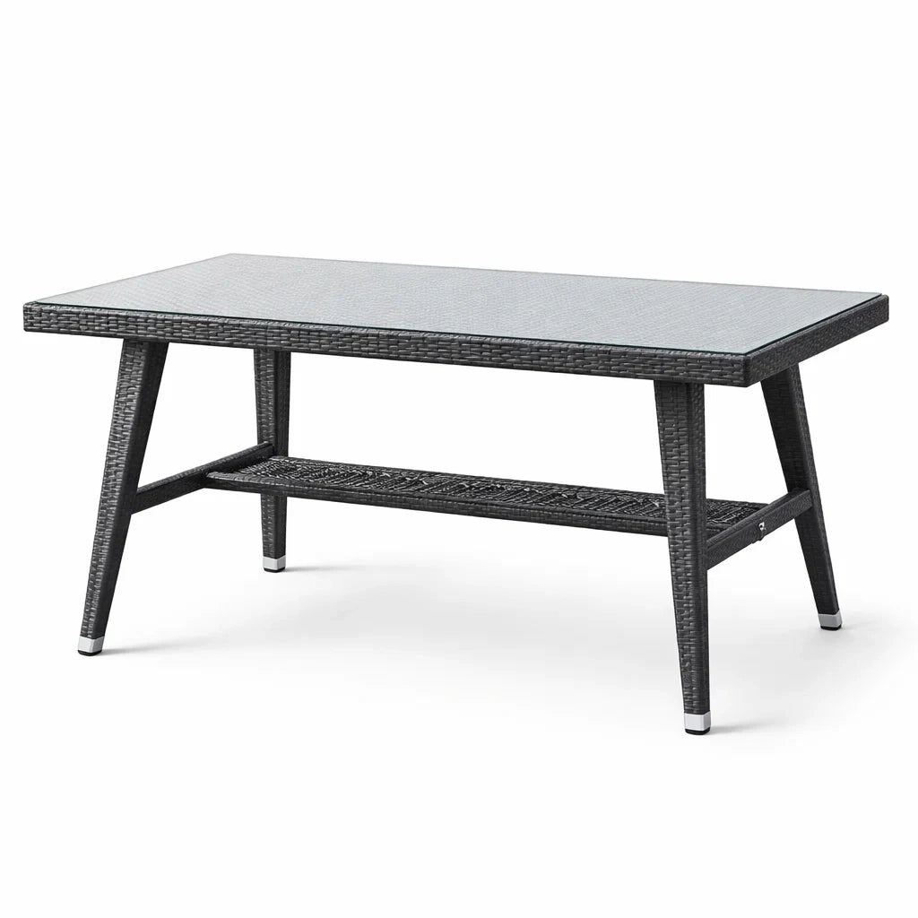Table basse en osier et verre trempé 100x50x45 cm