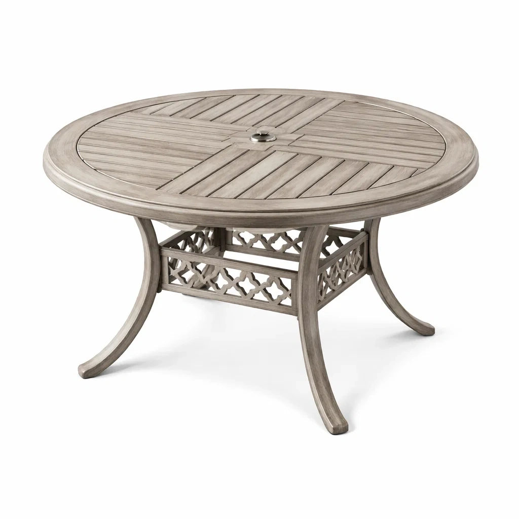 Table de jardin ronde en aluminium gris