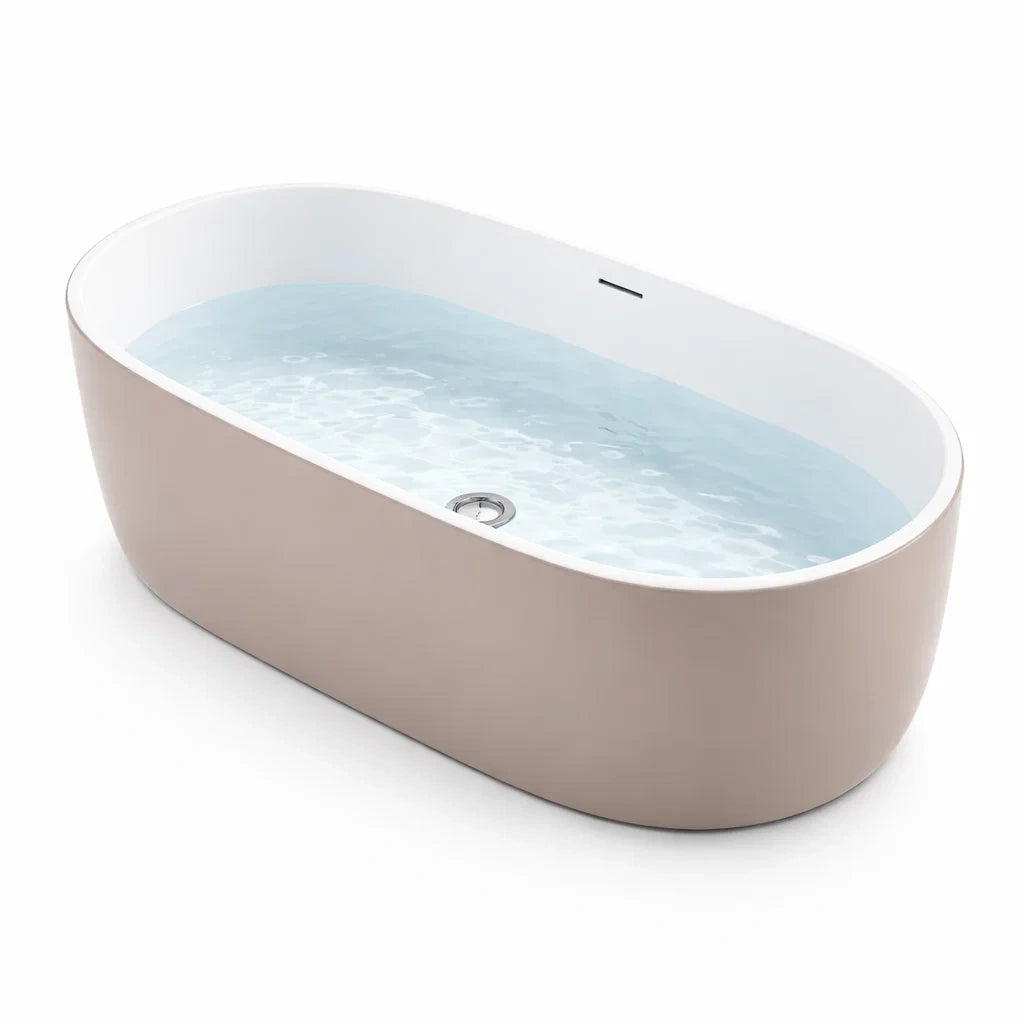 Baignoire autoportante ovale en acrylique blanc et beige 170x80x60 cm