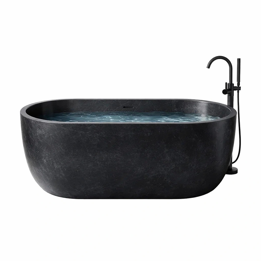 Baignoire îlot en pierre composite noir 170 cm