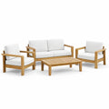 Set de Salon de Jardin en Bois avec Coussins en Polyester Blancs