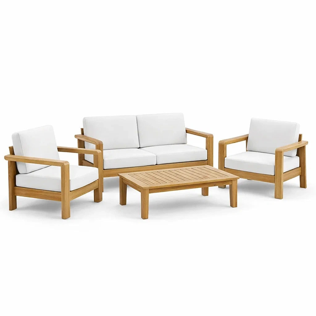 Set de Salon de Jardin en Bois avec Coussins en Polyester Blancs