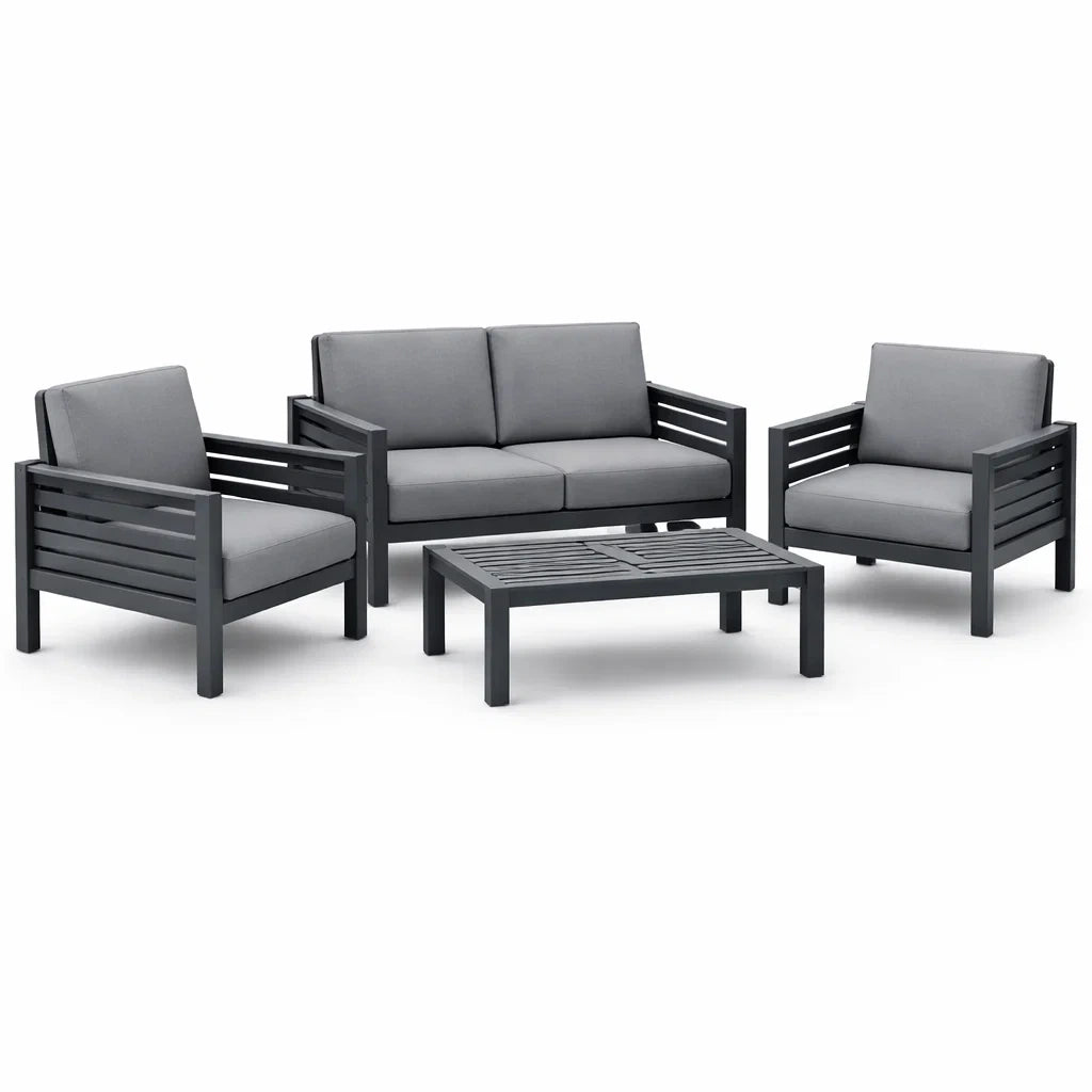 Salon de Jardin en Aluminium avec Coussins en Tissu Gris