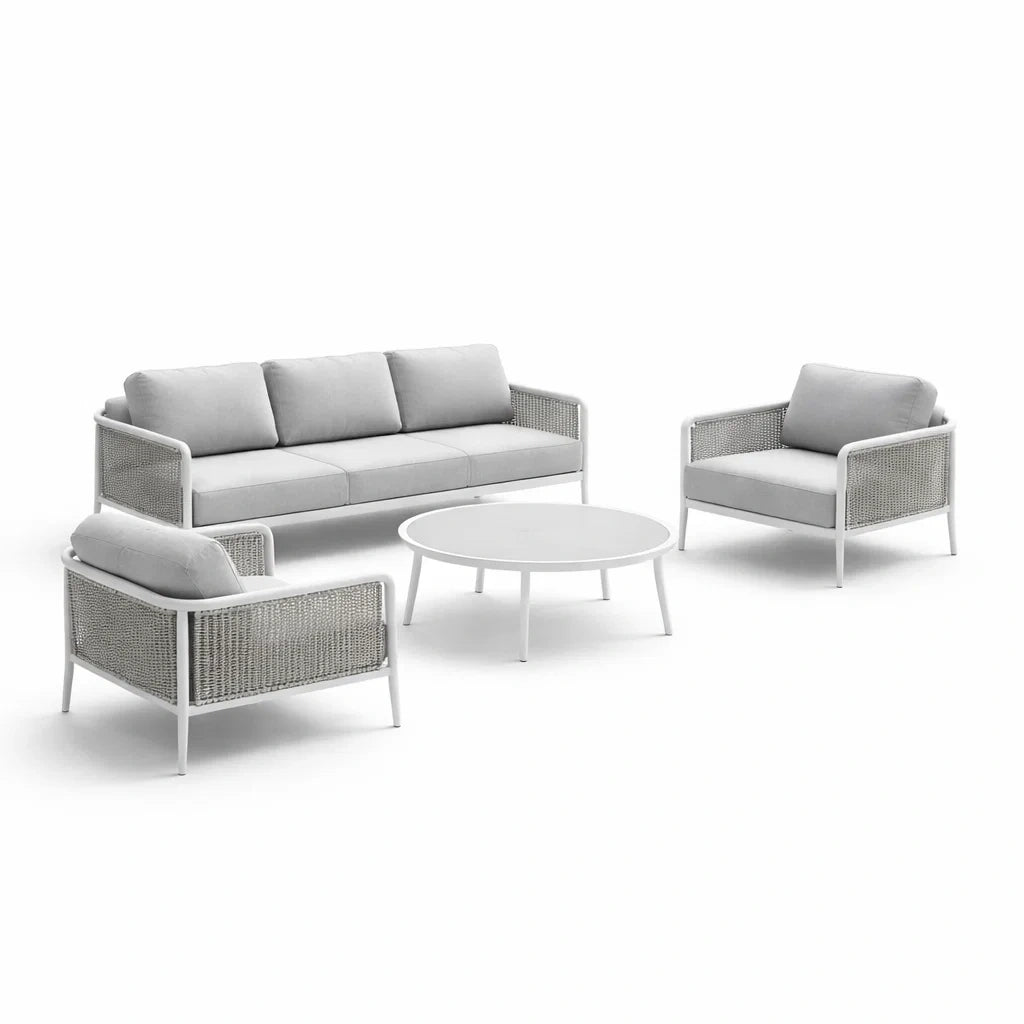 Ensemble de jardin en aluminium et résine tressée avec coussins gris