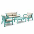 Ensemble de mobilier d'extérieur en plastique turquoise avec coussins beiges