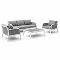 Ensemble de mobilier de jardin en métal et résine tressée avec coussins Gris et Blanc