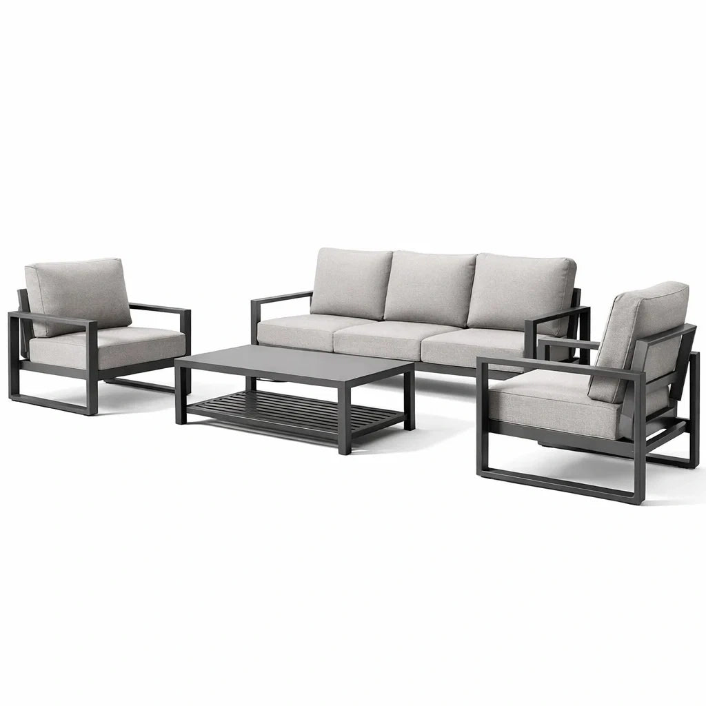 Ensemble de canapé extérieur en aluminium avec coussins en polyester gris