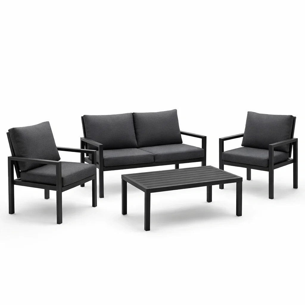 Ensemble de jardin en aluminium avec coussins en tissu gris