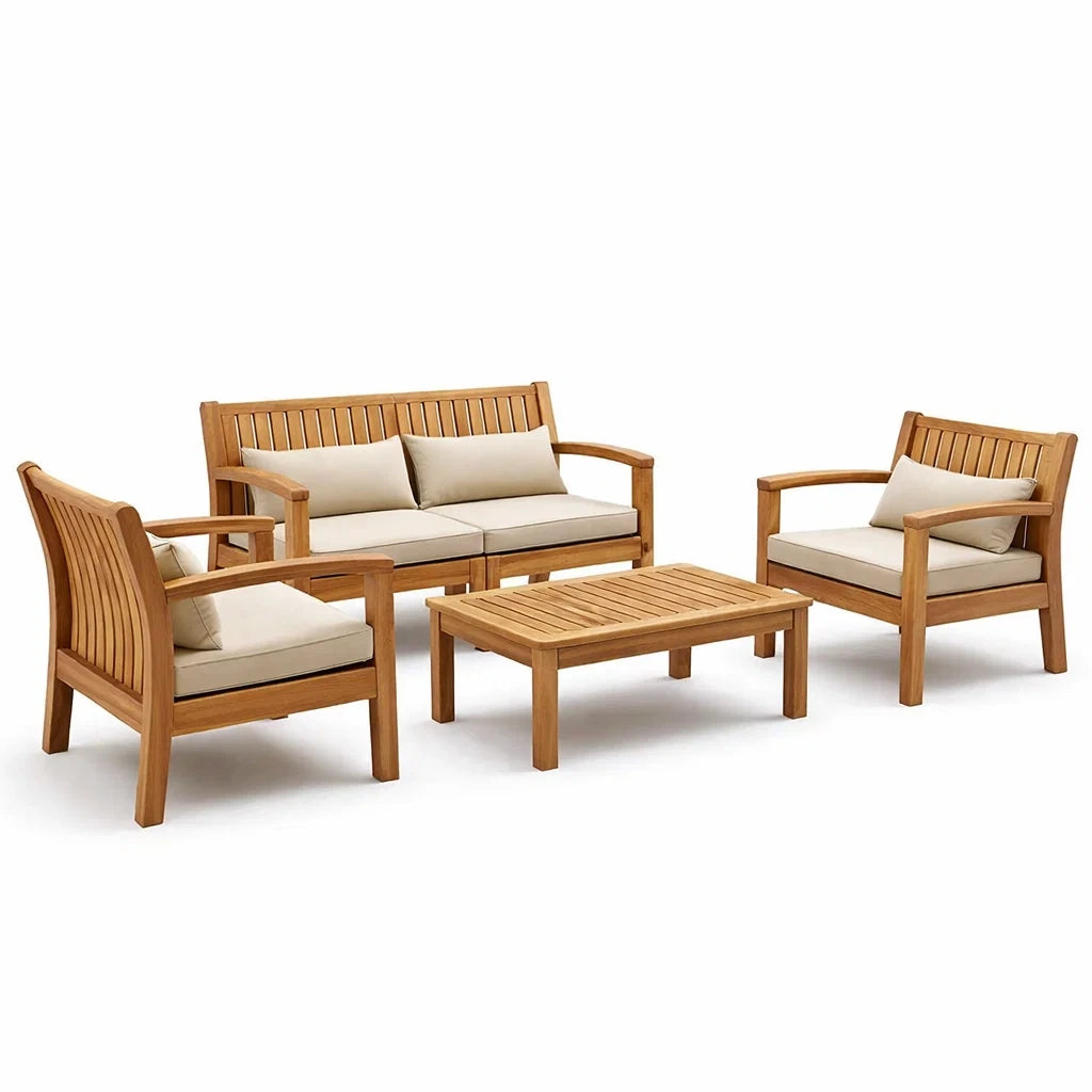 Ensemble de jardin en teck avec coussins en polyester