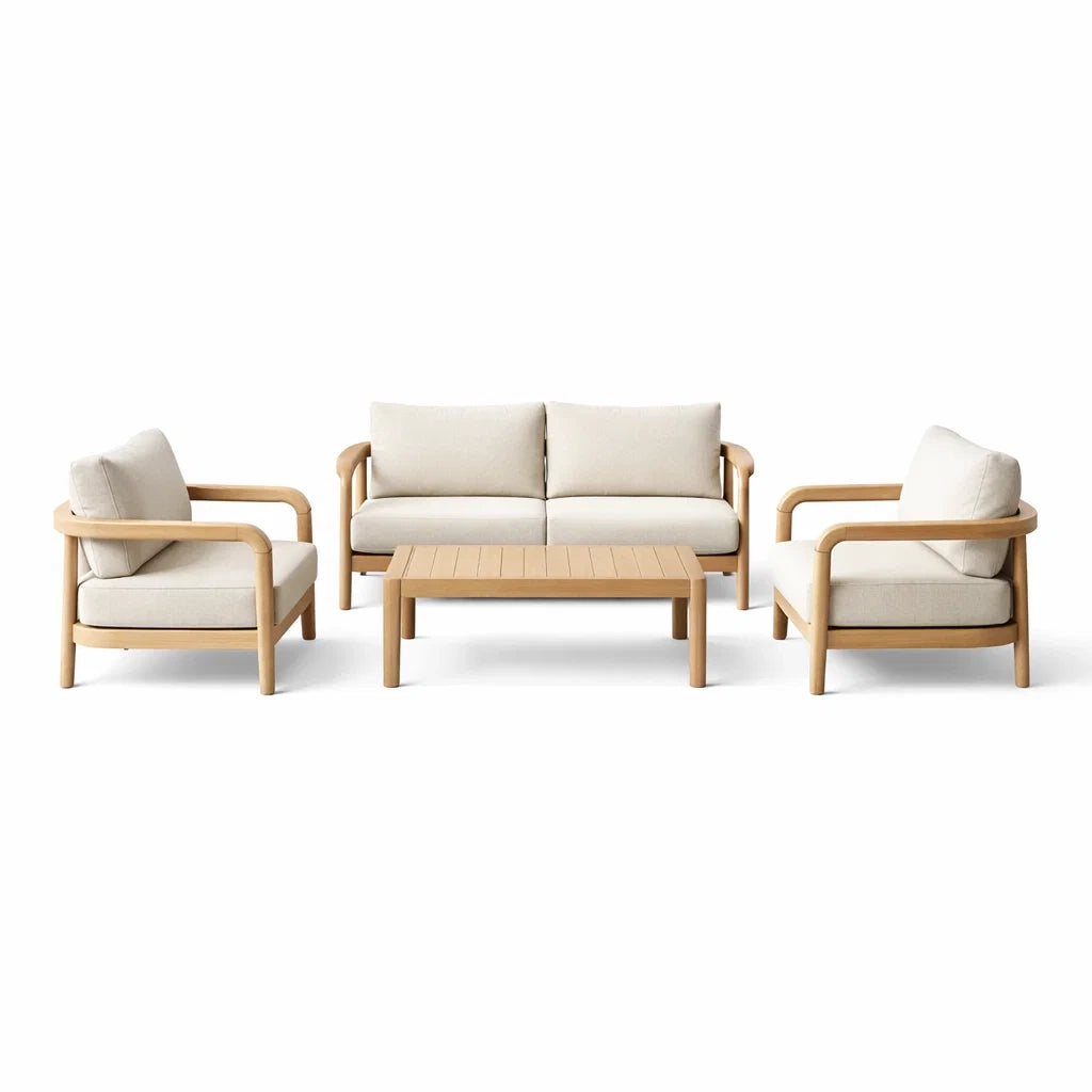 Ensemble de salon en bois et tissu beige