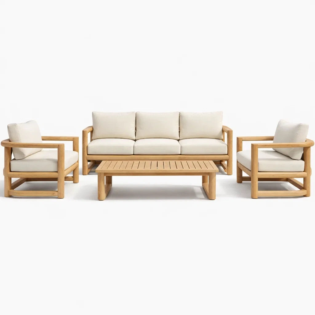 Ensemble de salon extérieur en bois avec coussins en polyester
