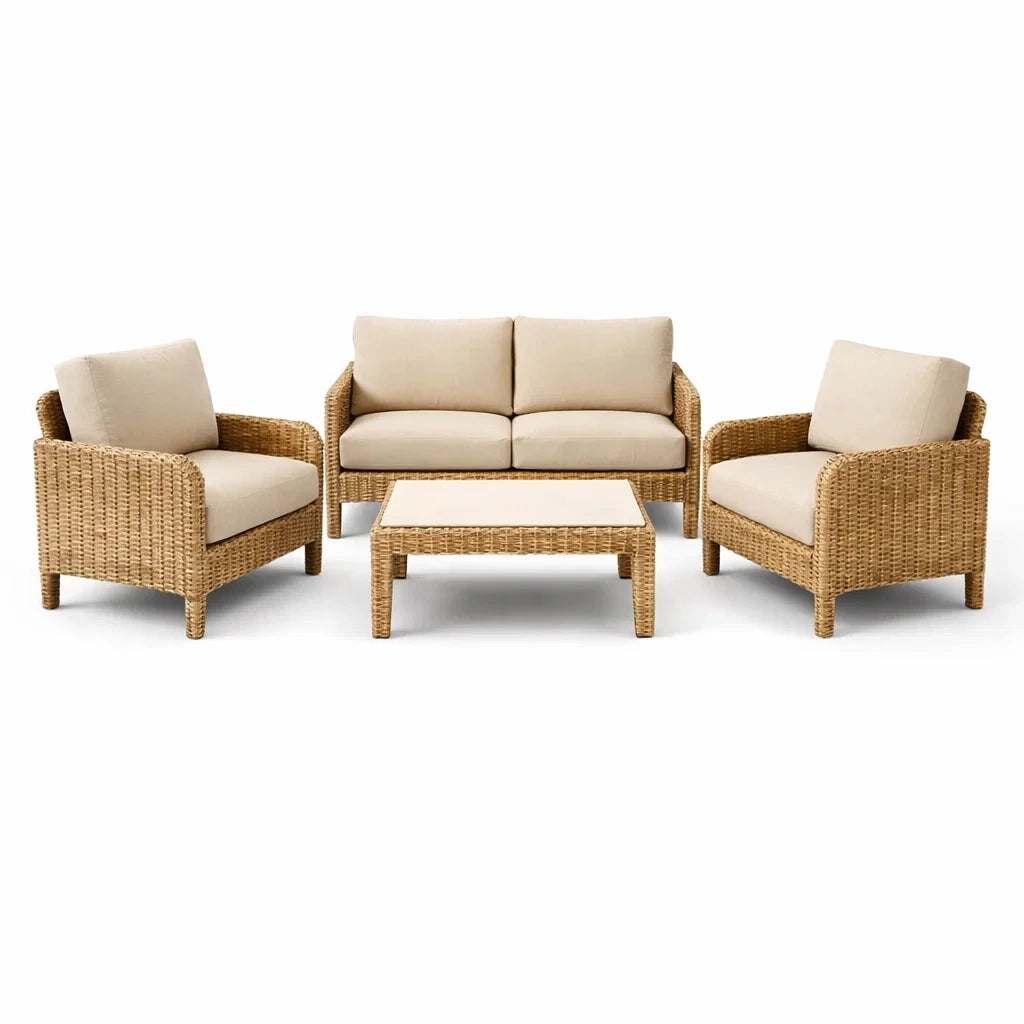 Ensemble de Salon Extérieur en Résine Tressée avec Coussins Beiges et Table